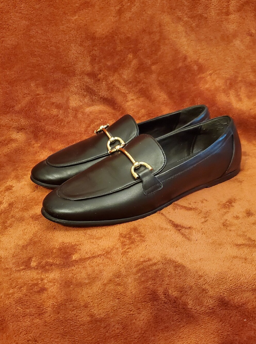 MNG By MANGO Black Leather Gold Horsebit Slip-On Loafers